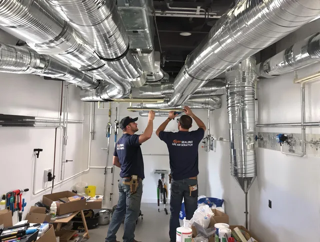 Millbury Air Duct Cleaning technician applying professional duct sealing solutions in Millbury