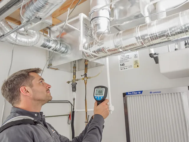 Millbury Air Duct Cleaning expert conducting detailed filter system inspection using diagnostic tools in Millbury