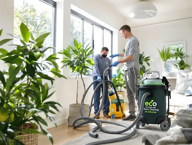 Millbury Air Duct Cleaning technician performing eco-friendly duct cleaning using sustainable methods in Millbury