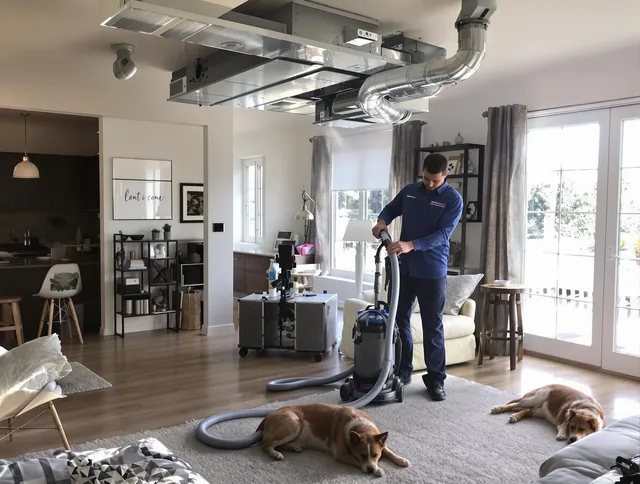 Millbury Air Duct Cleaning technician performing detailed indoor duct cleaning for improved air quality in Millbury