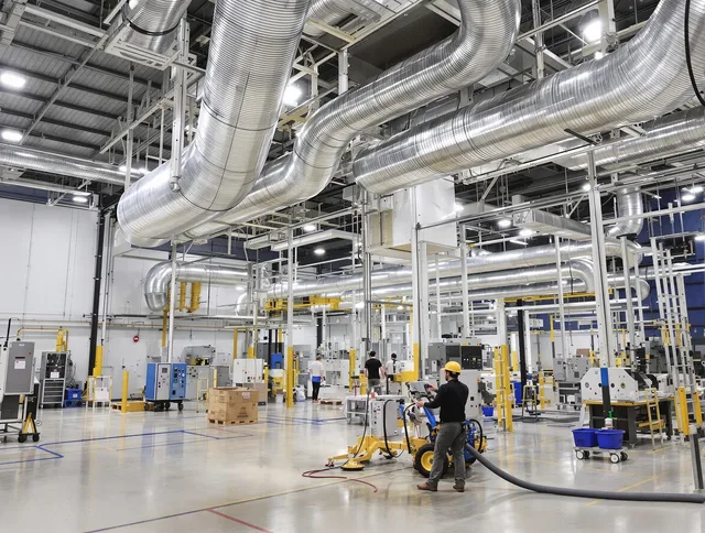 Millbury Air Duct Cleaning team performing comprehensive industrial duct cleaning at a large facility in Millbury